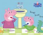 Peppa Свинья и Джордж свиньи, мытье зубов